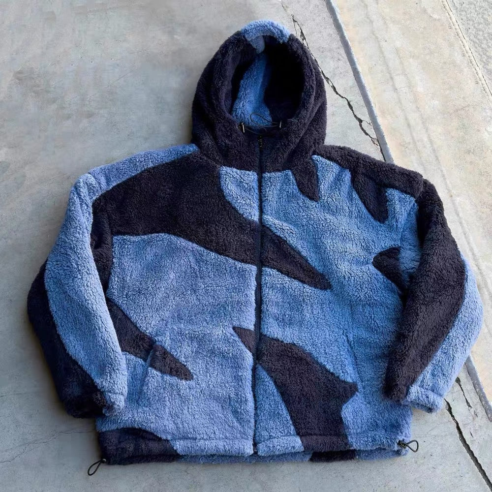 Abstract Patterned Fleece Zip-Up Jacket