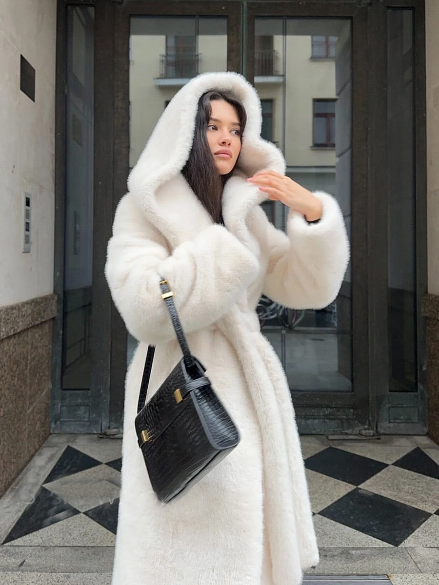 Hooded Faux-Fur Robe Coat