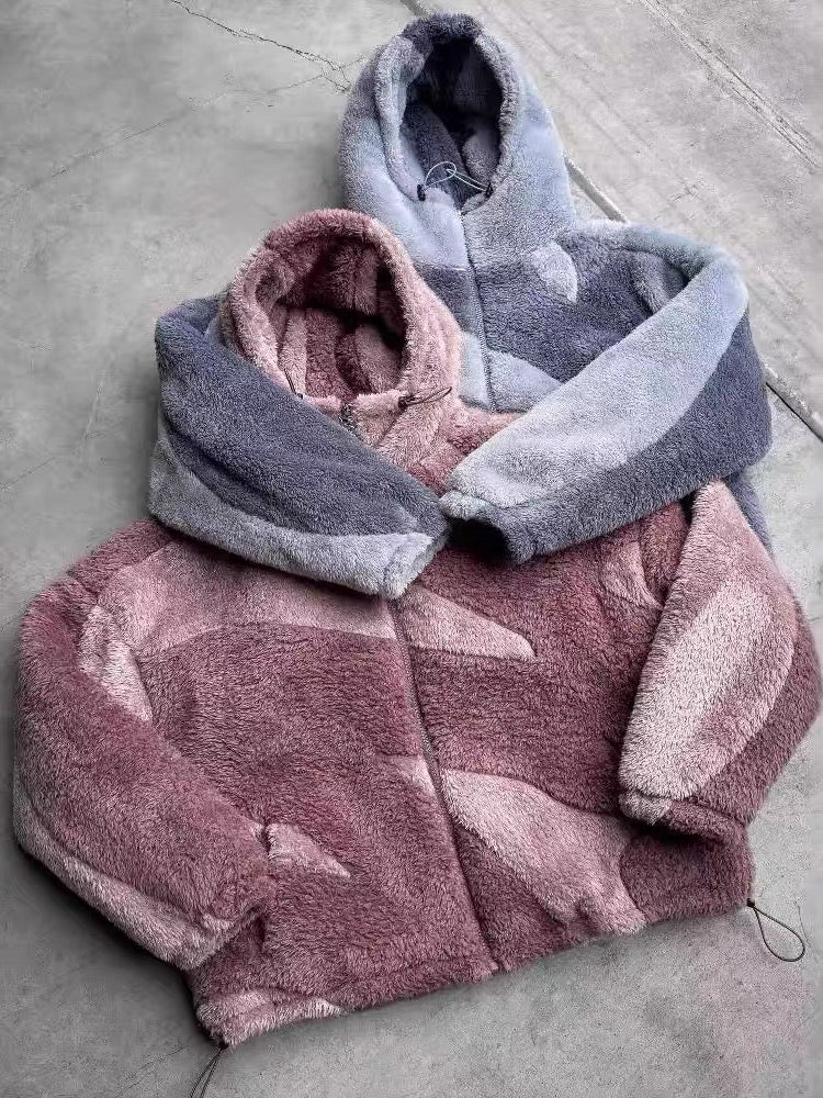 Abstract Patterned Fleece Zip-Up Jacket