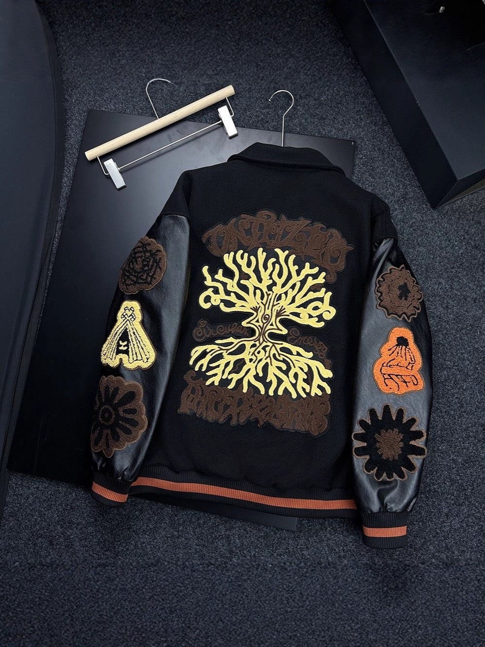 Abstract Multi-Patch Graphic Varsity Jacket