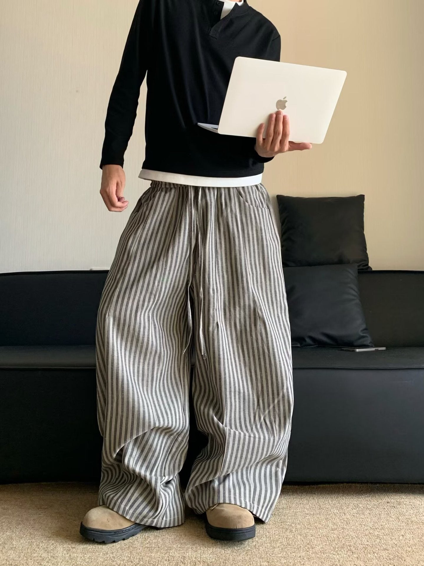 Relaxed Wide-Leg Striped Lounge Pants
