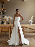 Modern Strapless A-Line with High Slit Dress