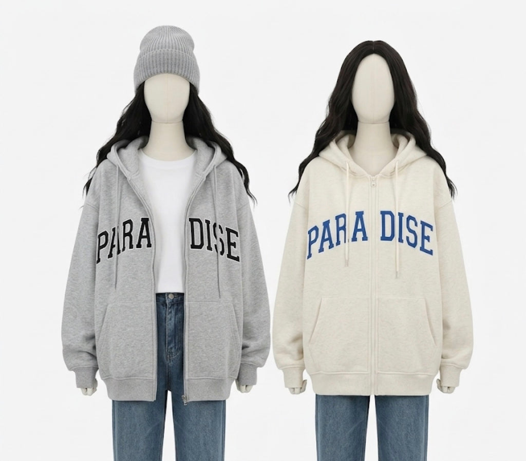 "PARADISE" Varsity Graphic Zip-Up Hoodie
