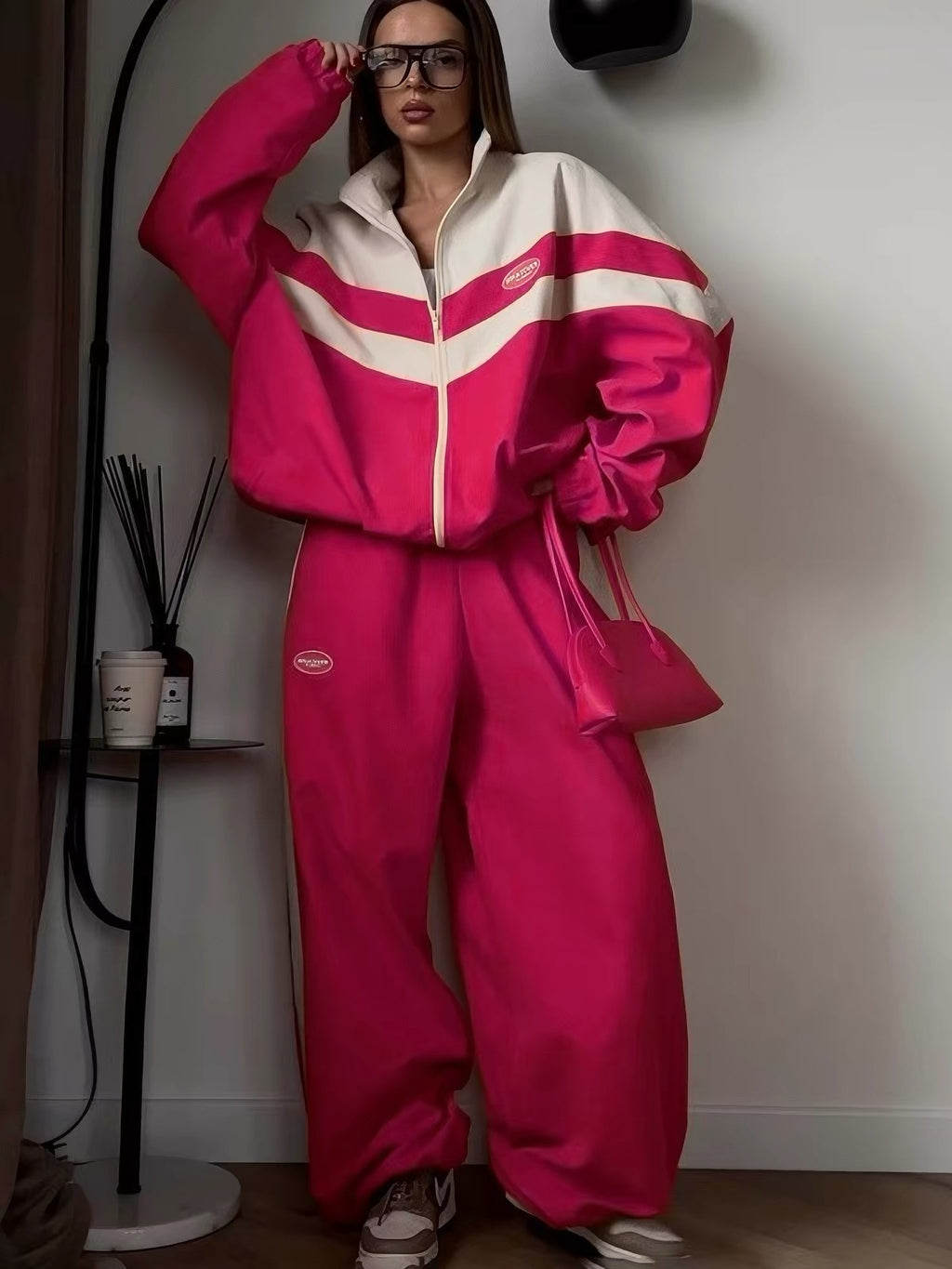 Retro Chevron Two-Tone Oversized Tracksuit Set
