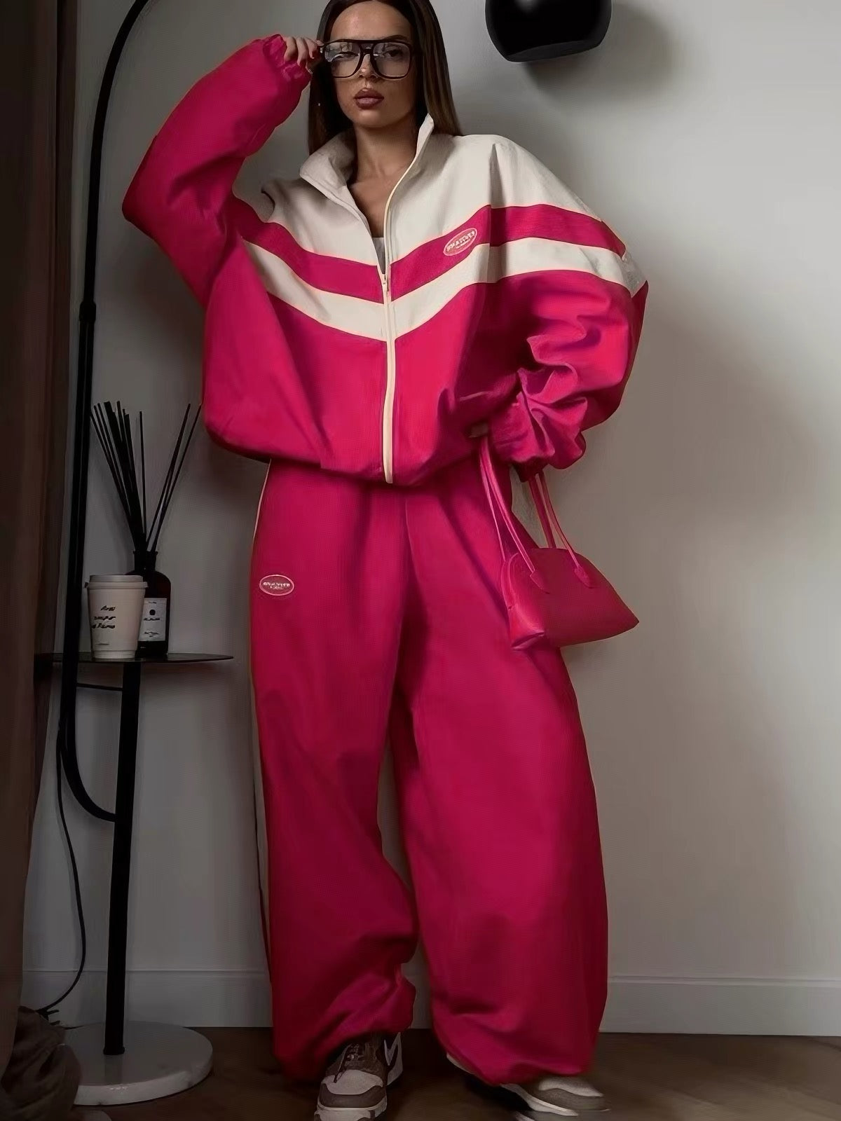 Retro Chevron Two-Tone Oversized Tracksuit Set