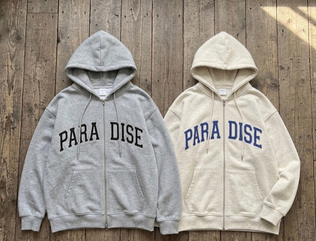 "PARADISE" Varsity Graphic Zip-Up Hoodie