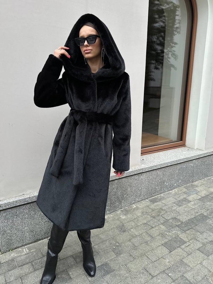 Hooded Faux-Fur Robe Coat