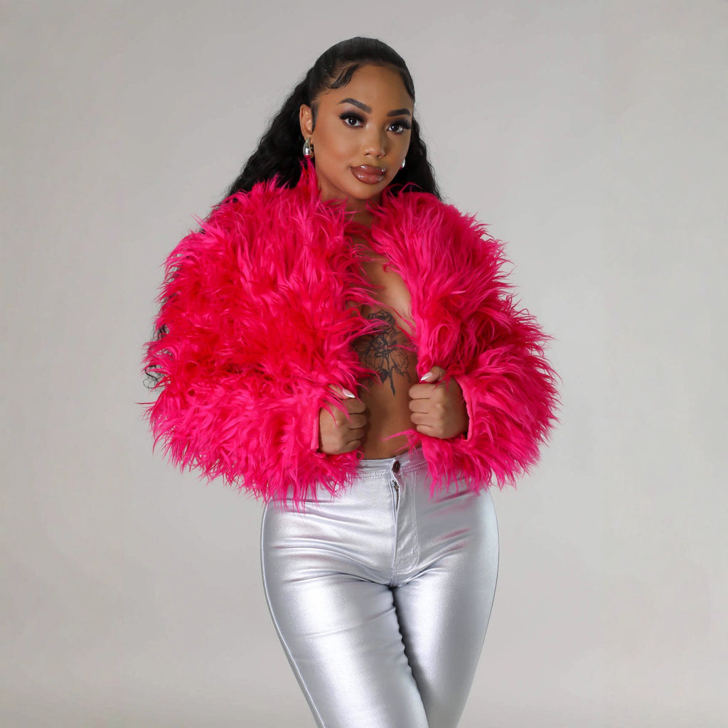 Patterned Faux Fur Statement Jacket