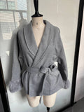 Grey Wool-Blend Wrap Jacket