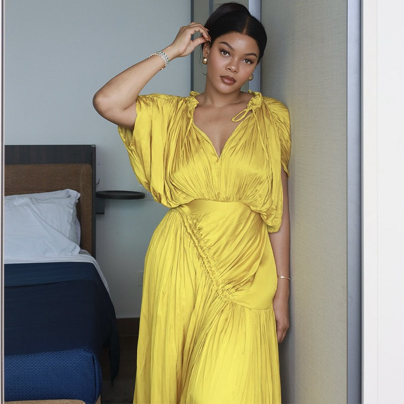 Yellow Pleated Maxi Dress
