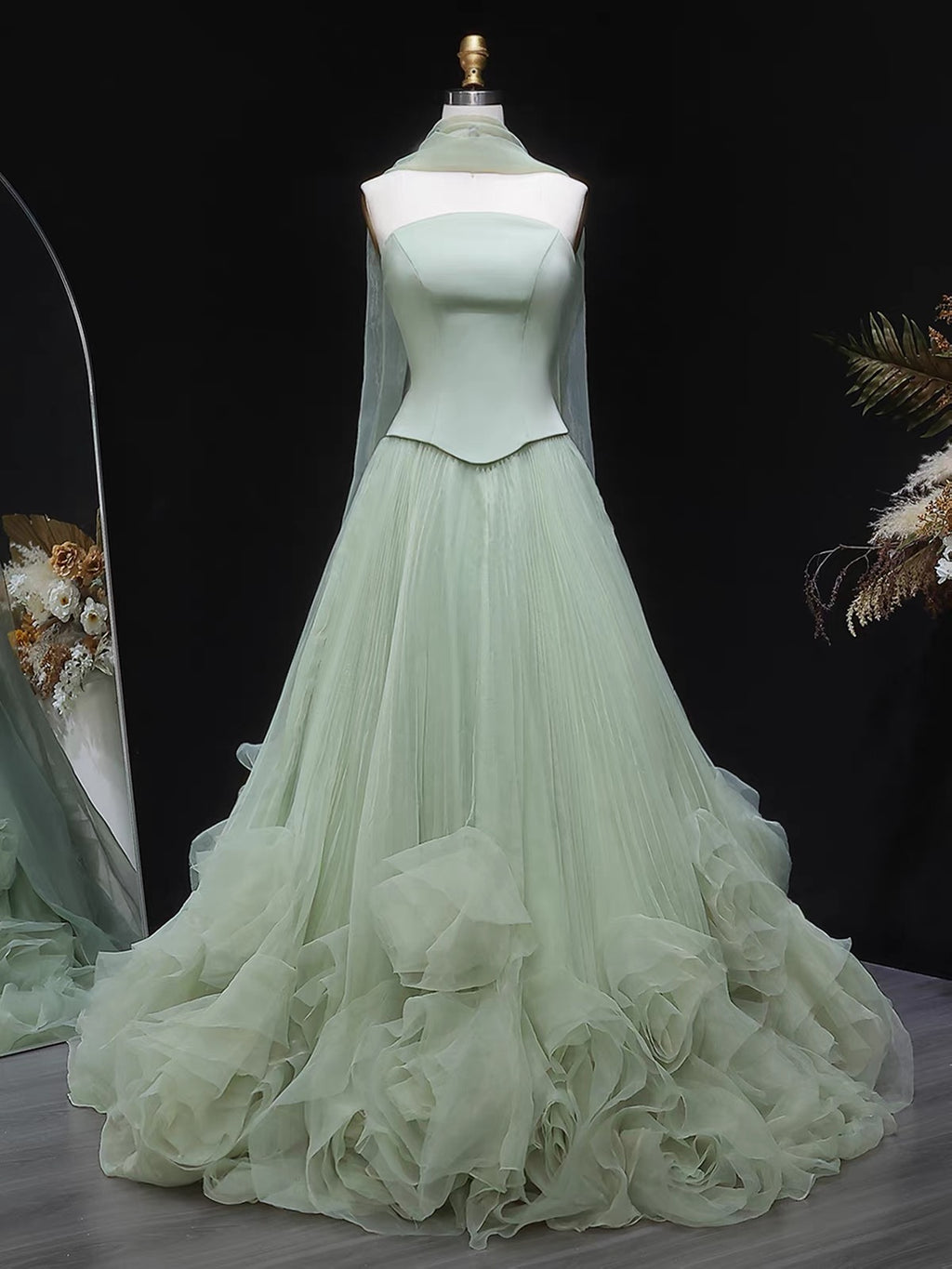 Sculptural Geometric Wave Ball Gown