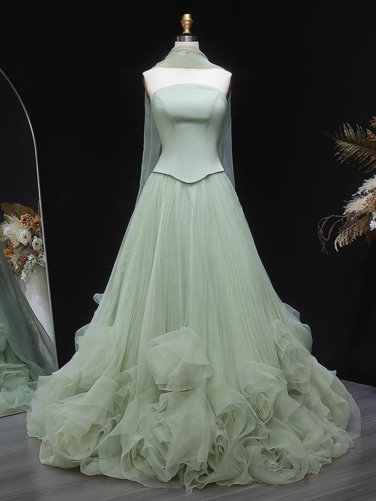 Sculptural Geometric Wave Ball Gown