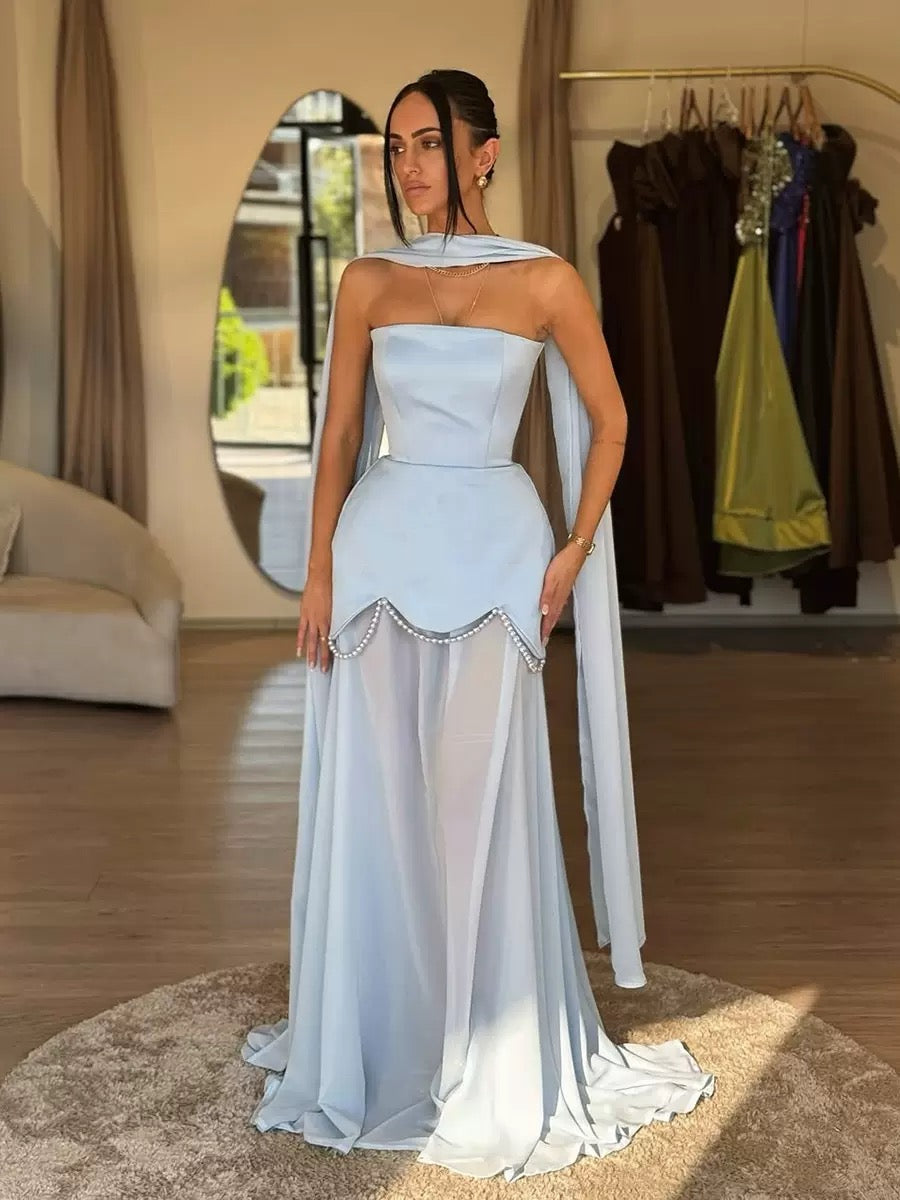 OUDINA summer new strapless one-shoulder dress