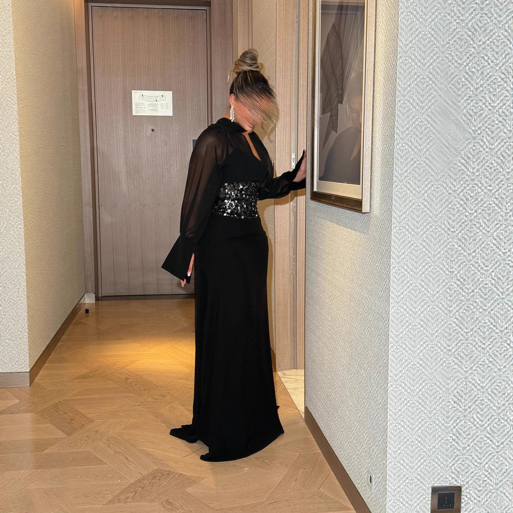 The Sequined-Waist Chiffon & Crepe Gown Dress