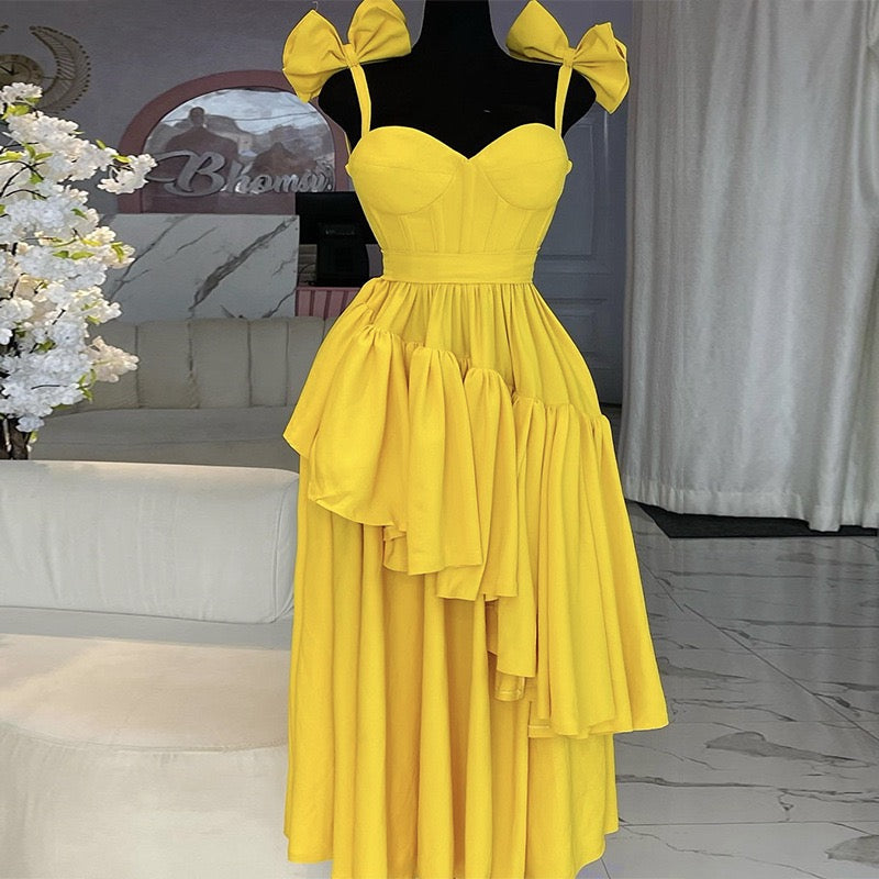 Bright Yellow Bow-Strap Dress