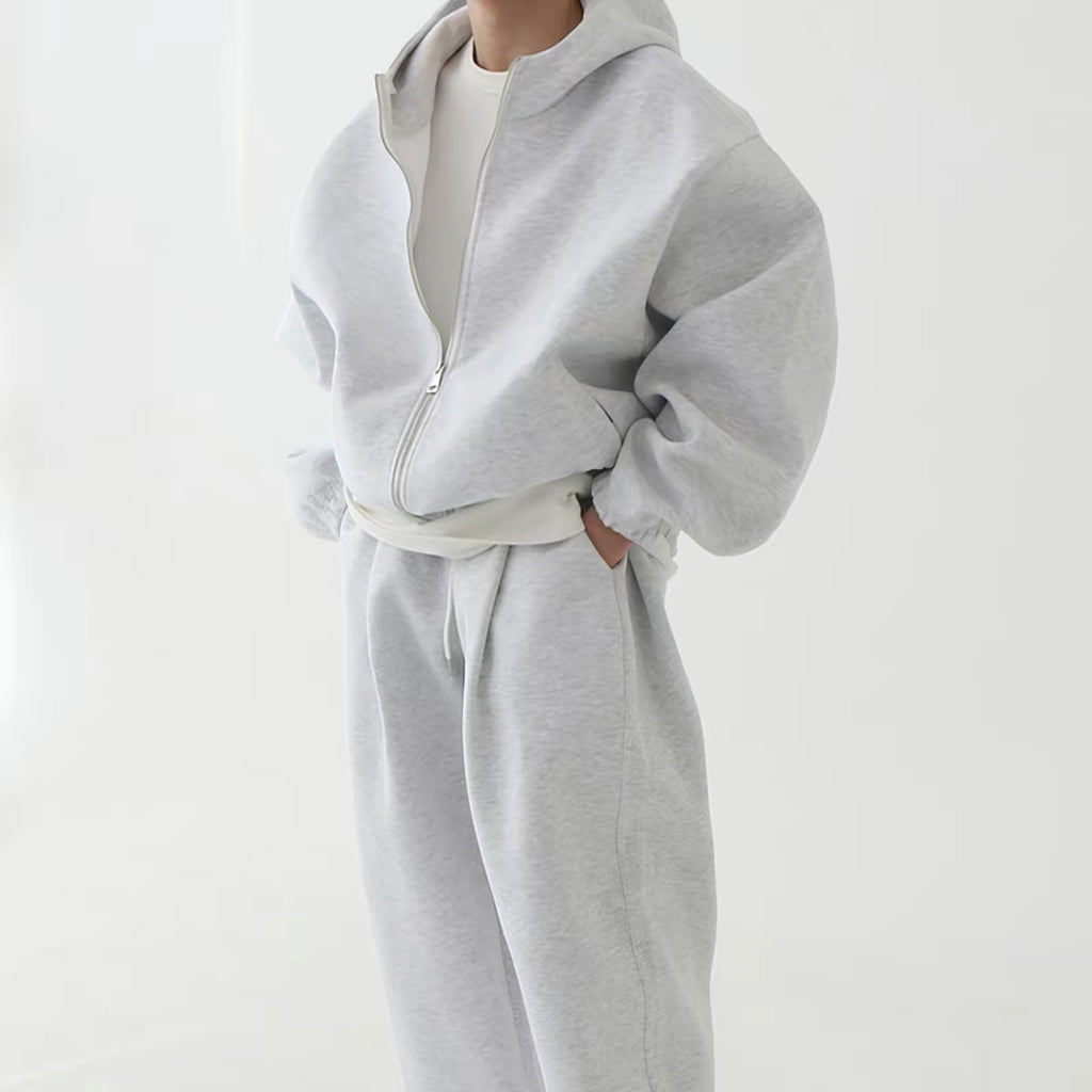 Two-piece fleece tracksuit.