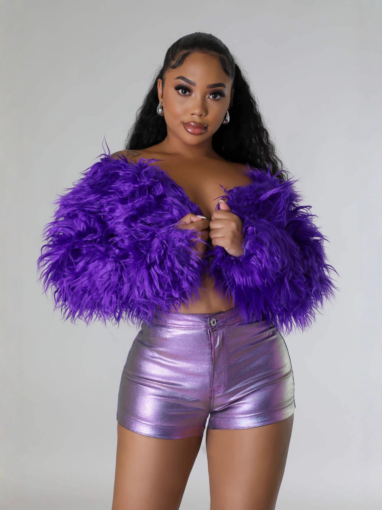 Patterned Faux Fur Statement Jacket