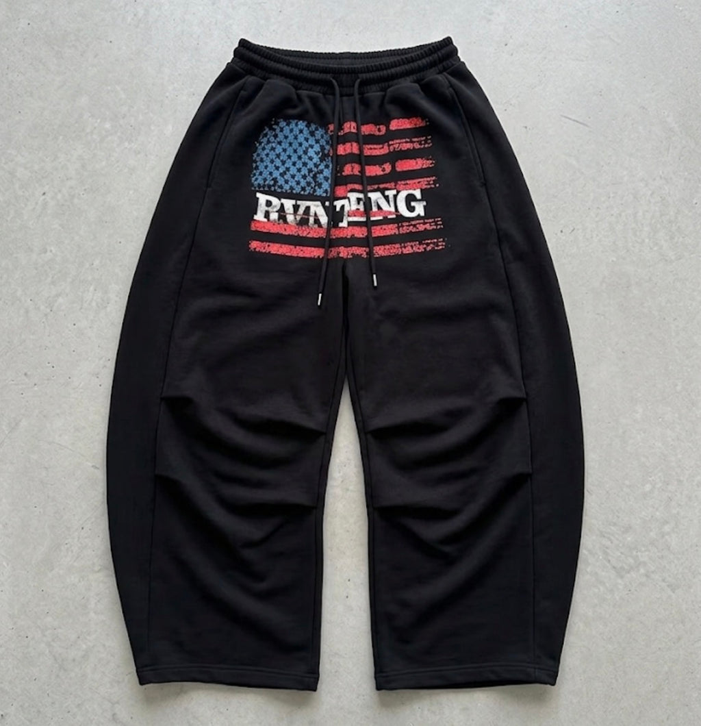 Graphic Wide-Leg Black Sweatpants