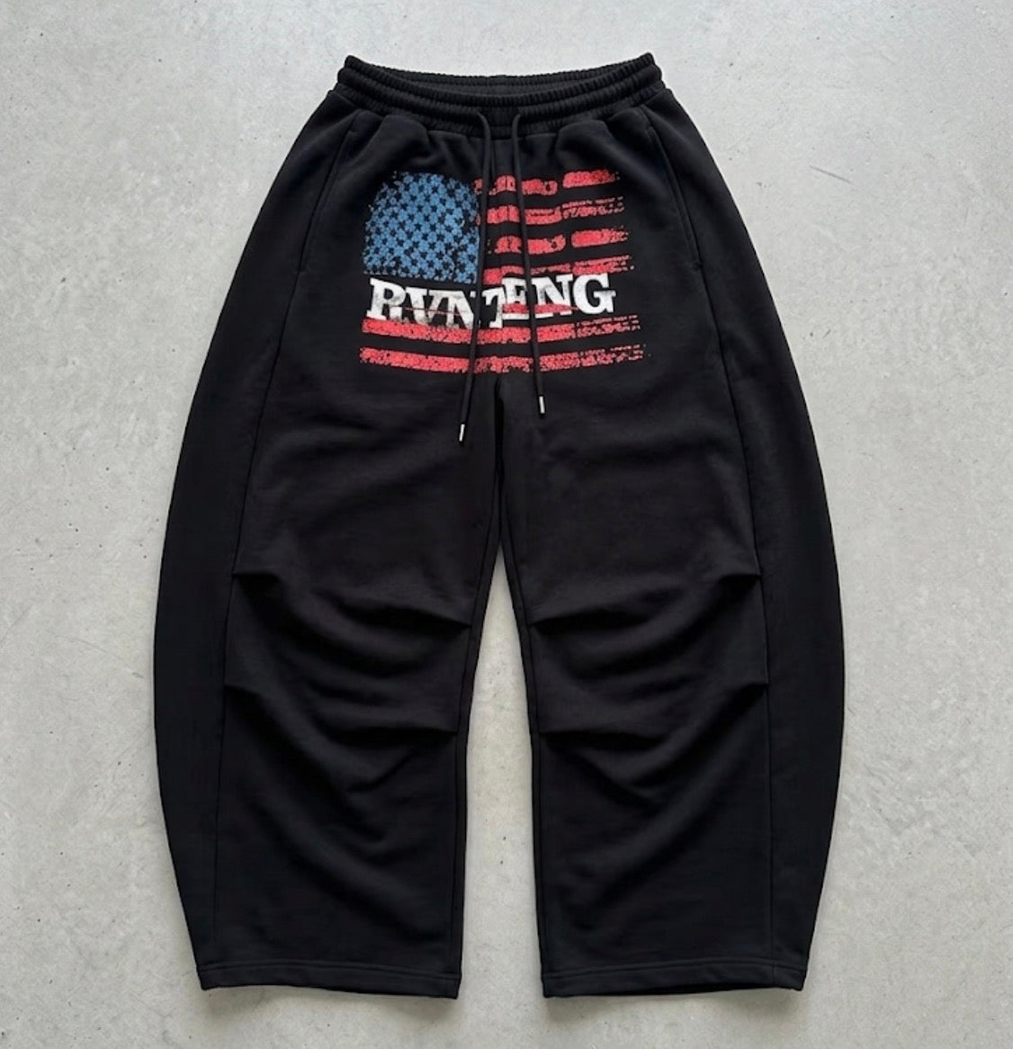 Graphic Wide-Leg Black Sweatpants