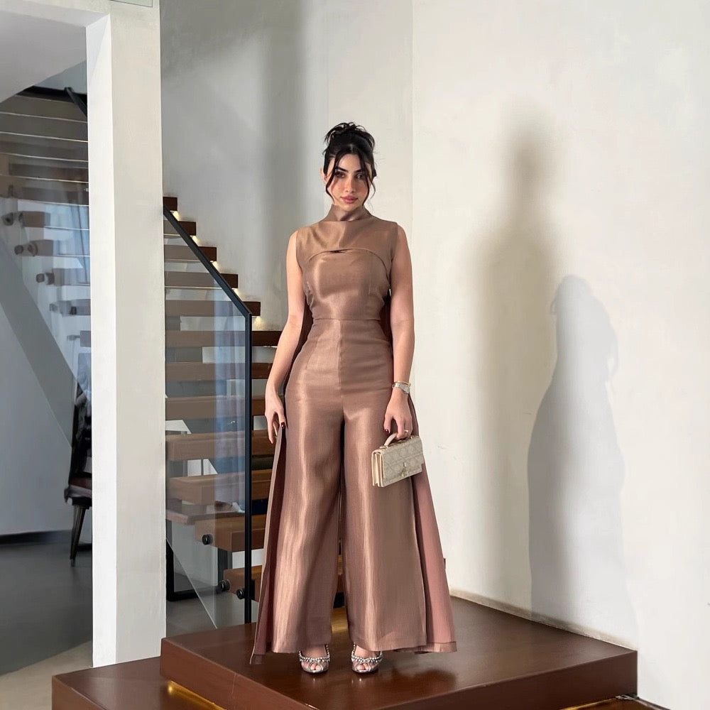 The Rose-Gold Metallic Cape Jumpsuit
