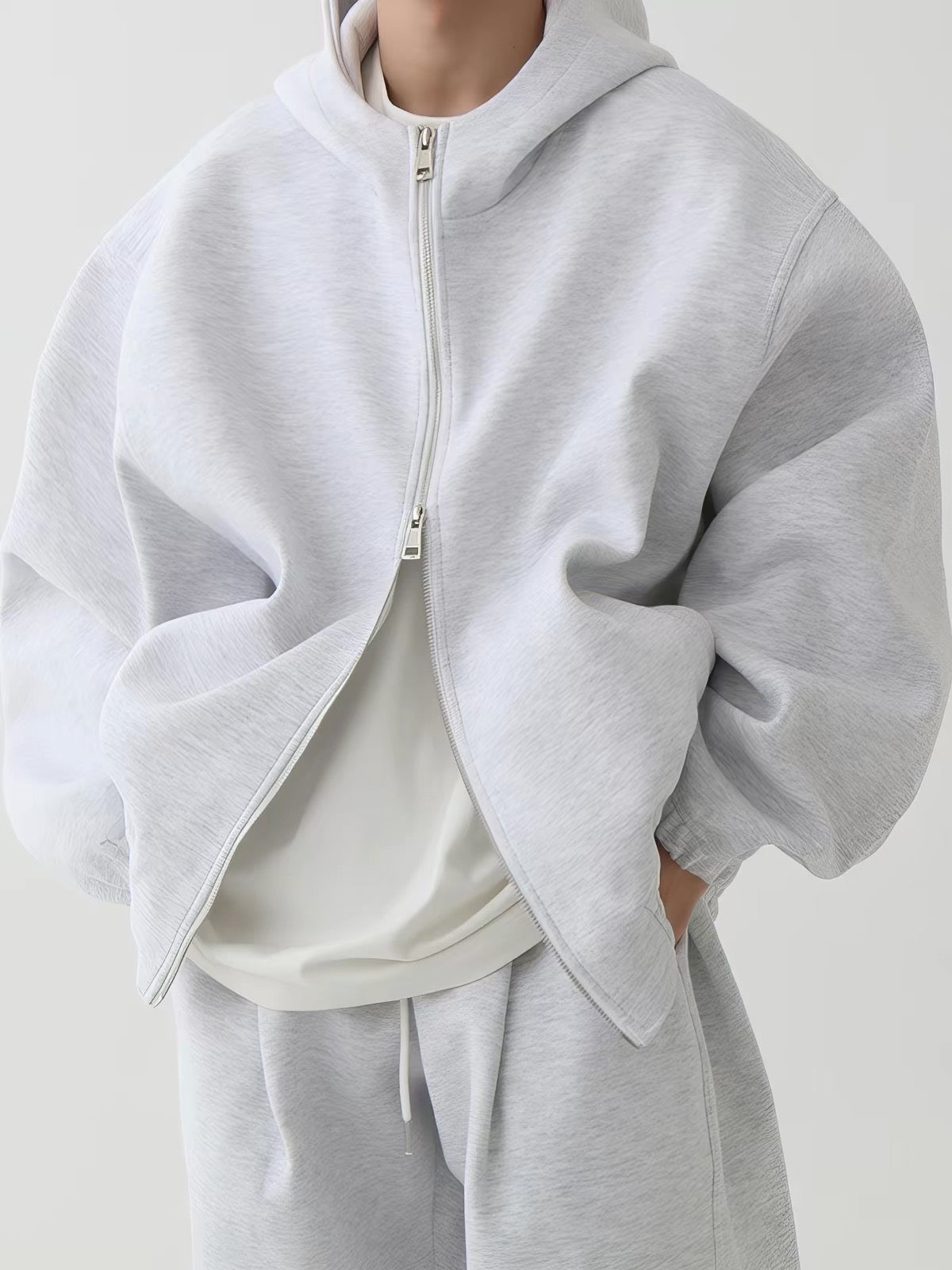 Two-piece fleece tracksuit.