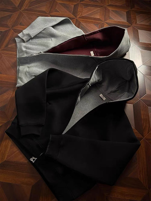 Contrast-Lined Heavyweight Zip-Up Hoodies
