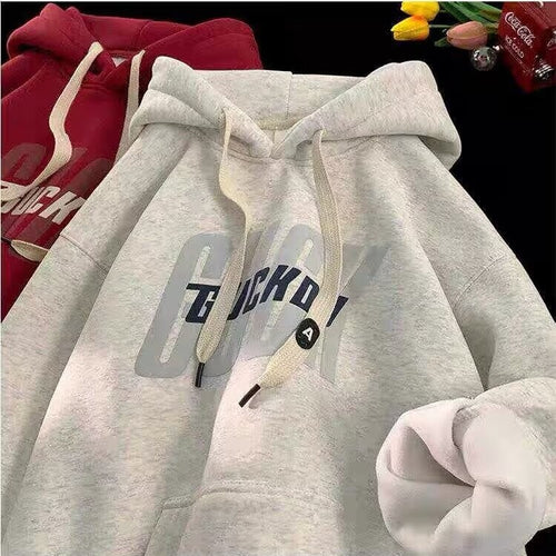 Double-Layer Contrast Graphic Hoodie