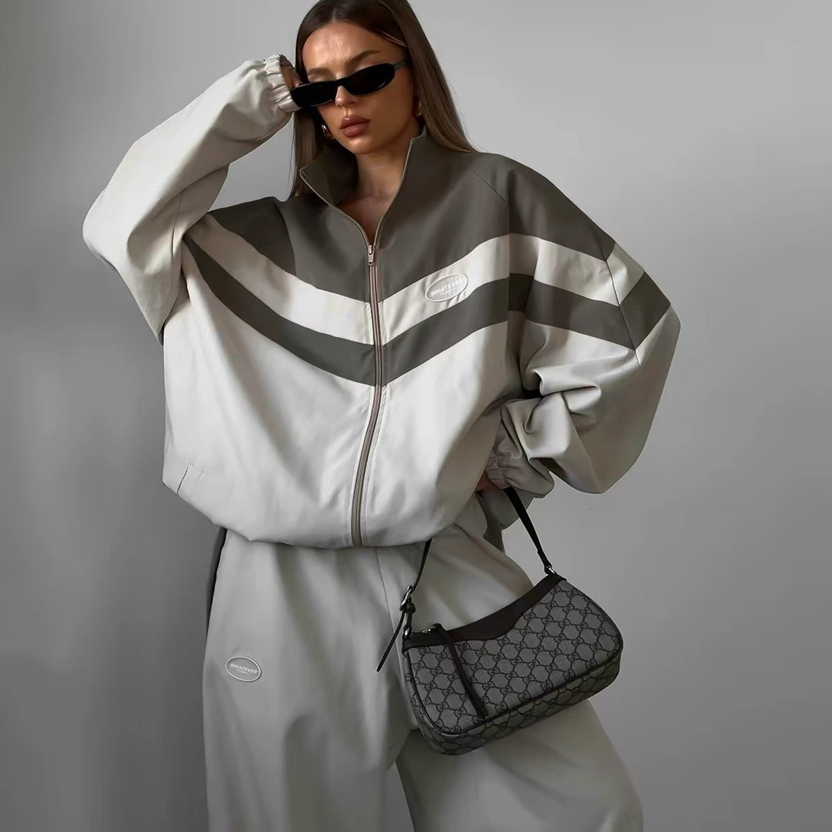 Retro Chevron Two-Tone Oversized Tracksuit Set