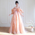 Peach Tulle Feather-Detailed Gown