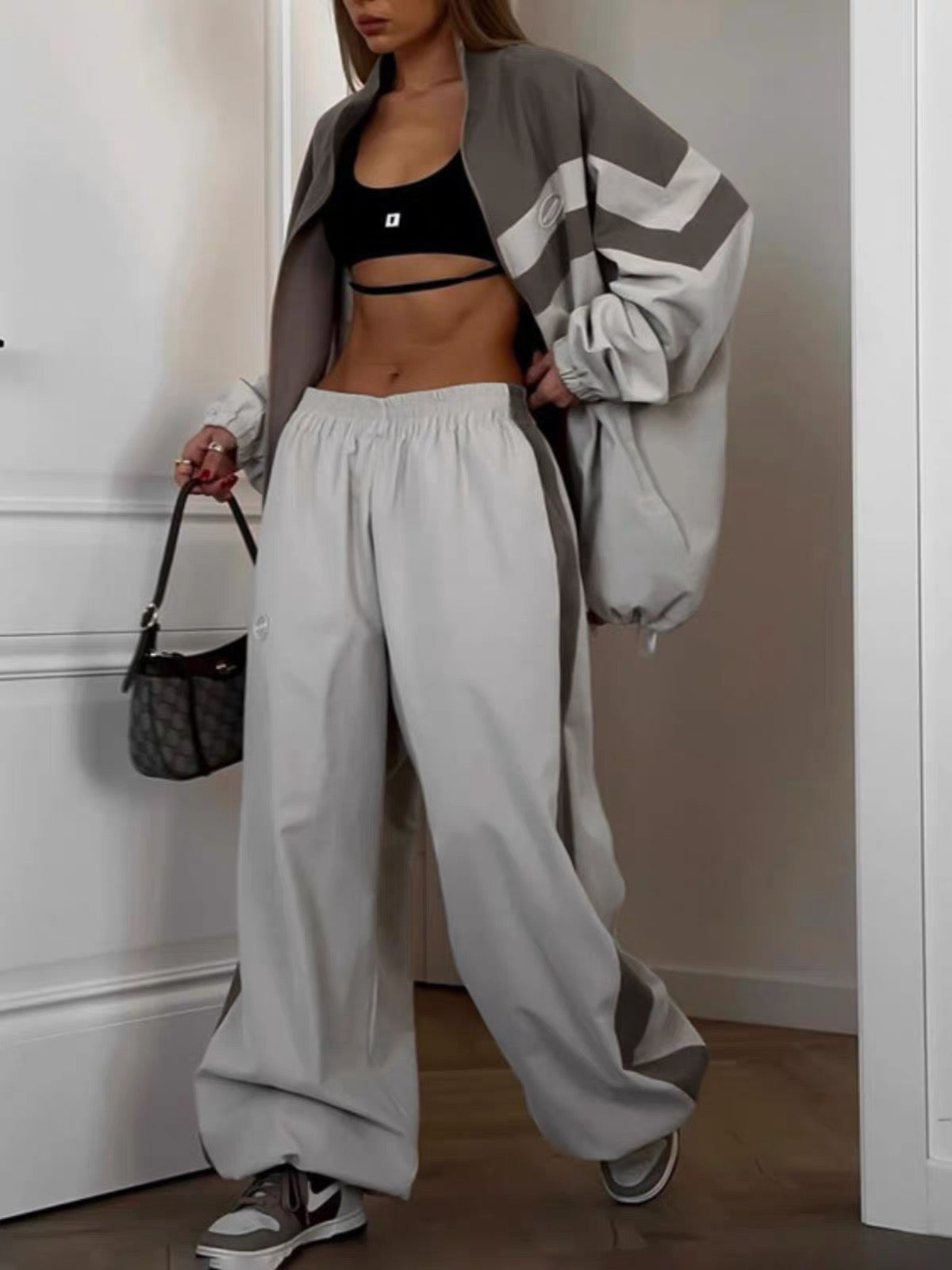 Retro Chevron Two-Tone Oversized Tracksuit Set