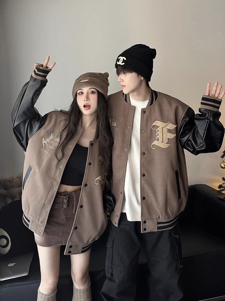 Oversized Vintage Varsity Bomber Jacket