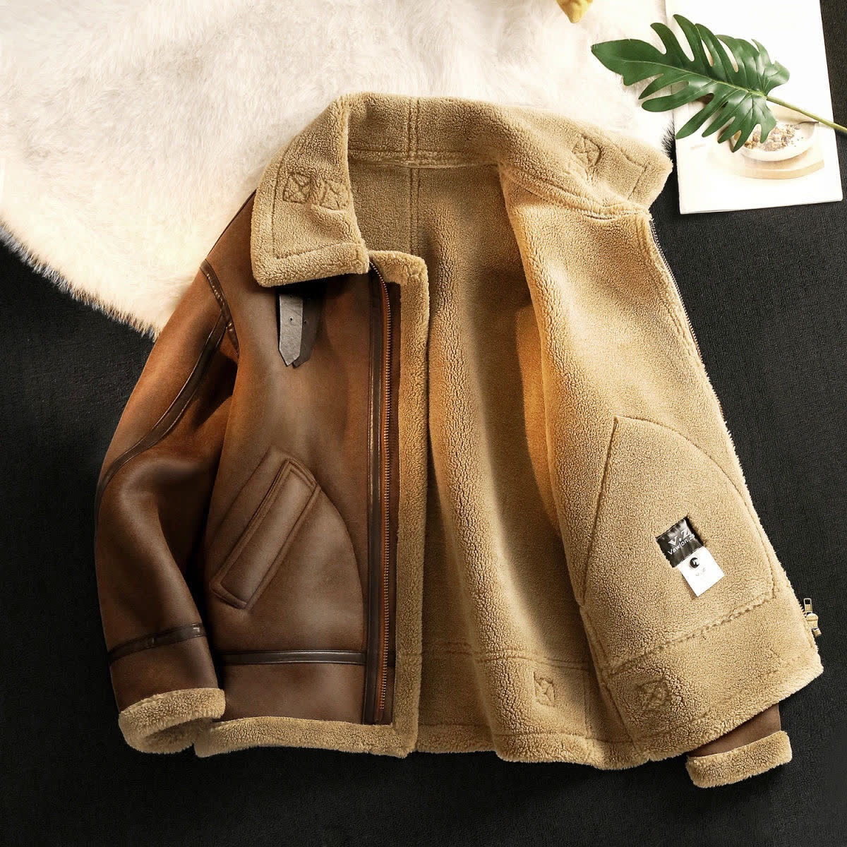 Vintage Faux-Shearling Aviator Jacket