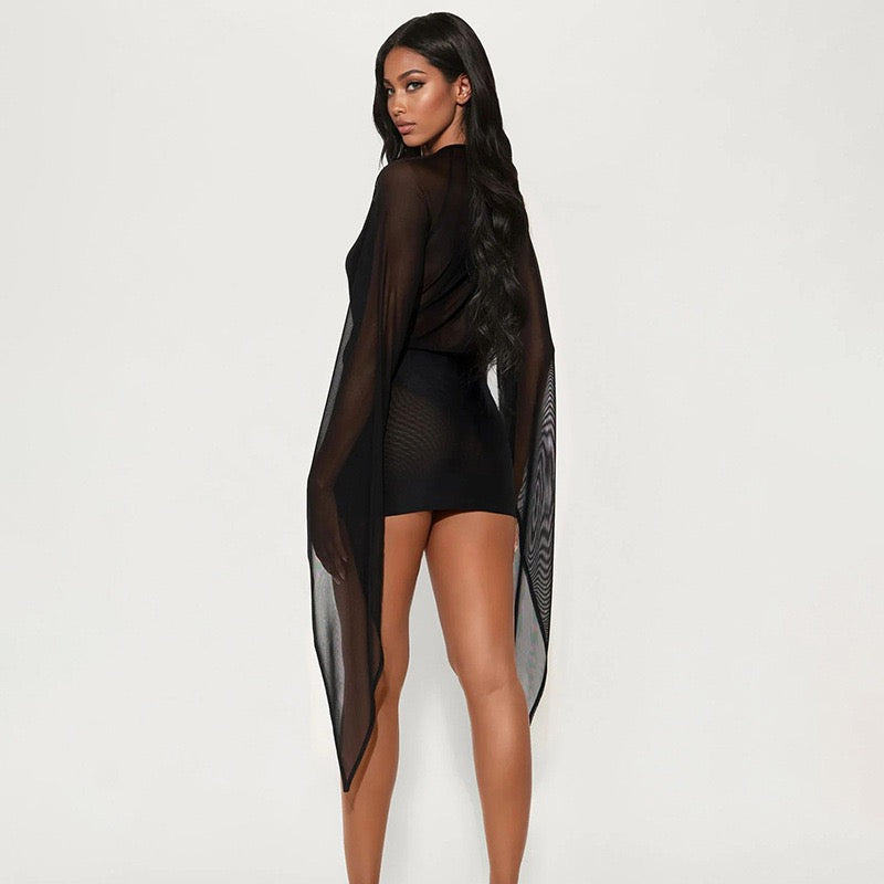 Mesh Long-Sleeve Bodysuit Dress