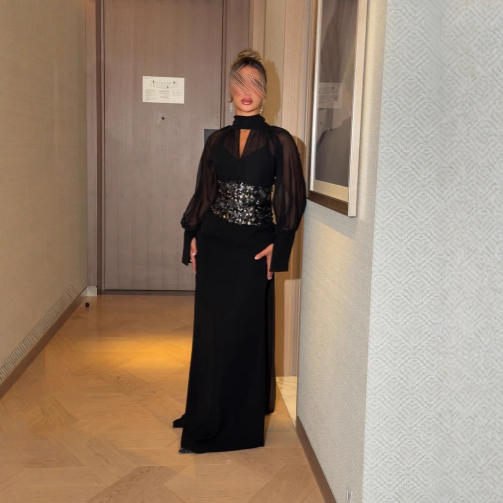 The Sequined-Waist Chiffon & Crepe Gown Dress