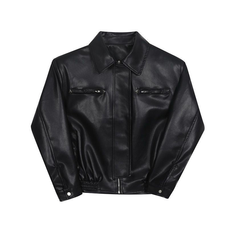 Minimalist Boxy Faux-Leather Zip Jacket