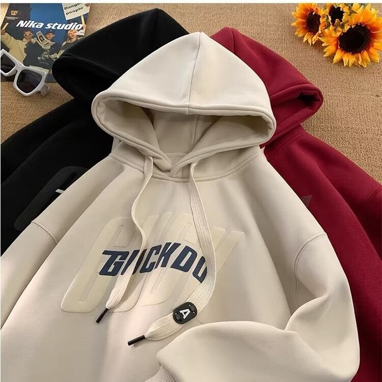 Double-Layer Contrast Graphic Hoodie