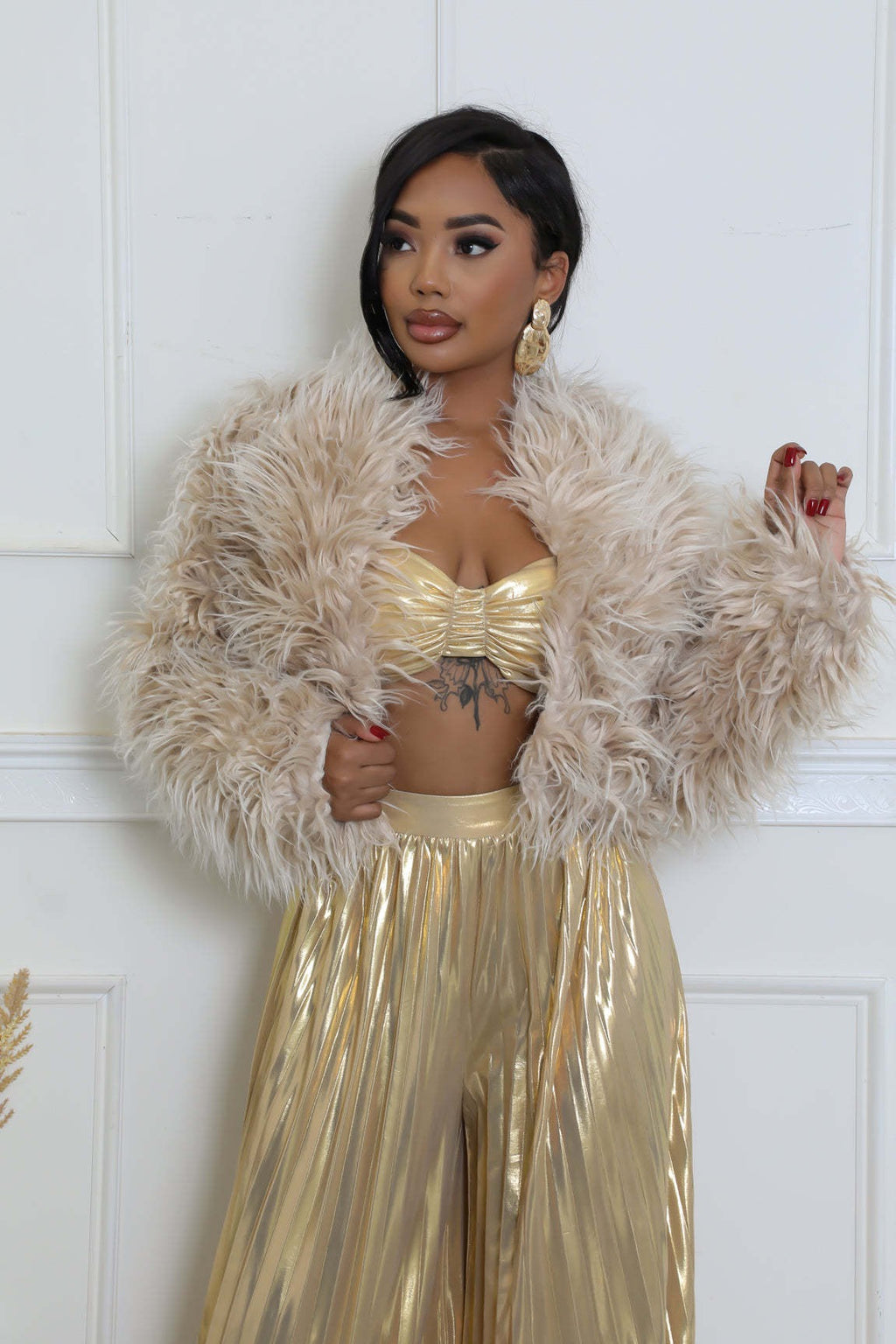 Patterned Faux Fur Statement Jacket