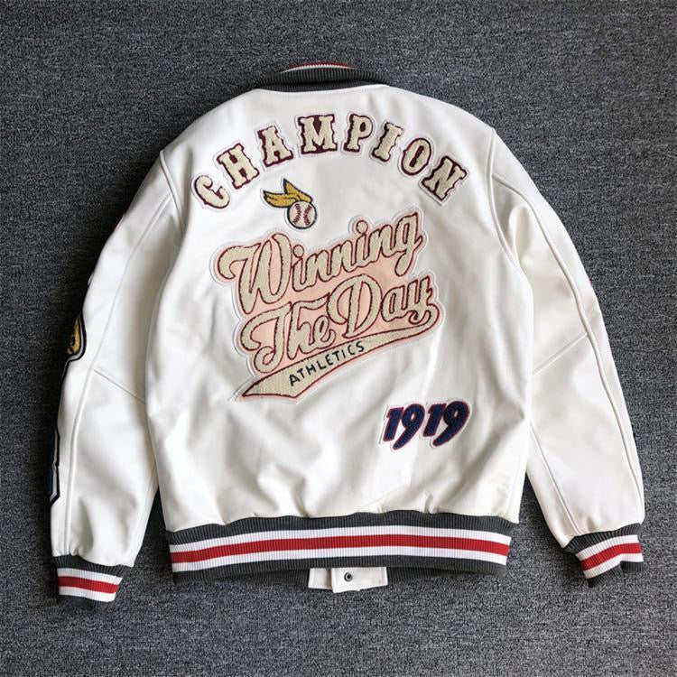 All-White Full-Leather Retro Varsity Jacket