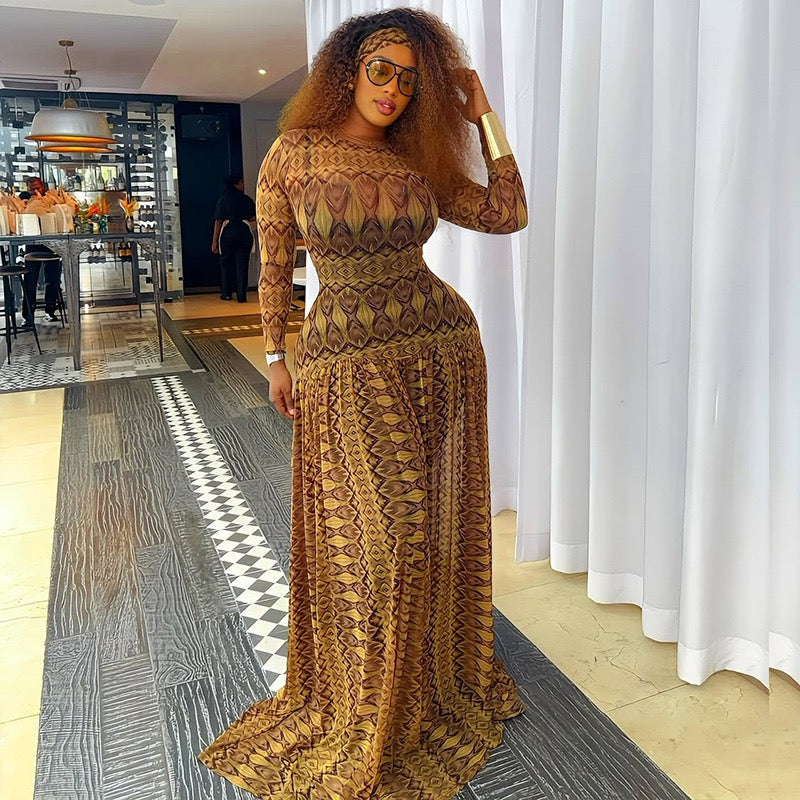 Patterned Brown Dress