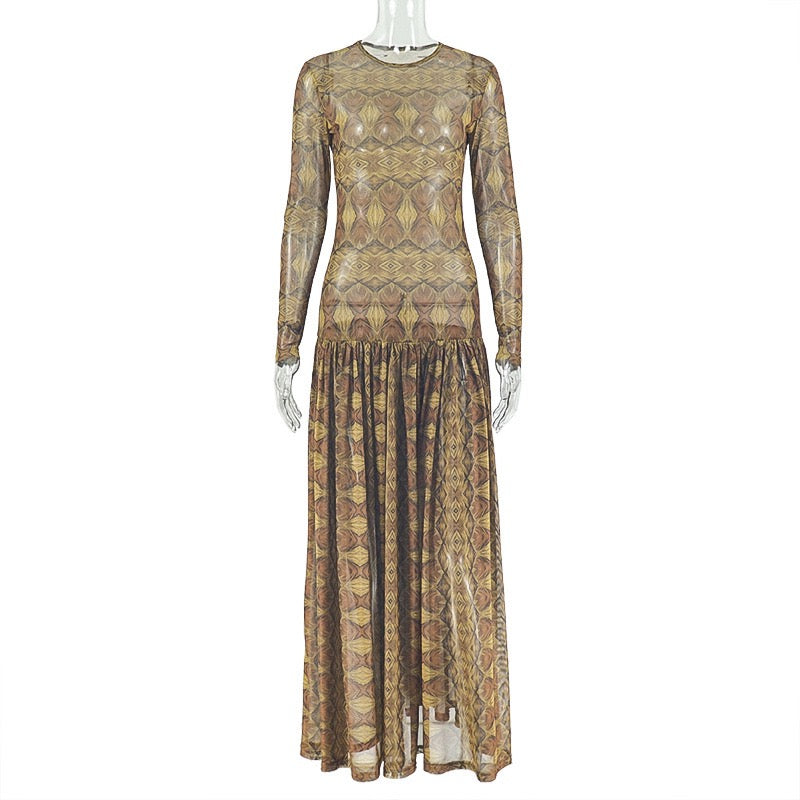 Patterned Brown Dress