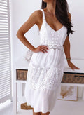 Lace Splice Backless V‑Neck Beach Dress